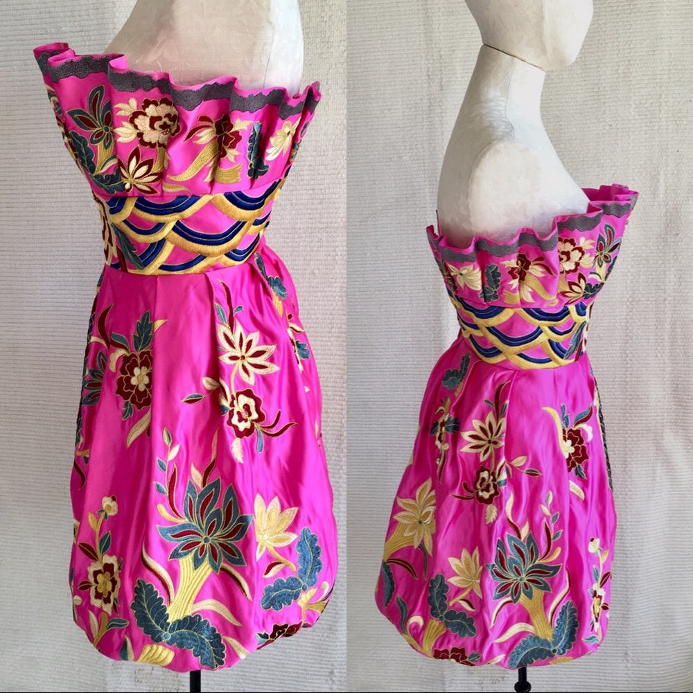 Jovani Dress XS Embroidered Print Strapless Short Formal Satin Pink Cocktail - Picture 4 of 8